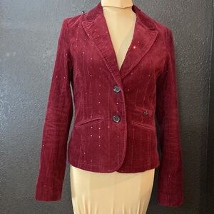 AMERICA eagle Outfitters wine red sequined corduroy‎ fitted cropped suit jacket